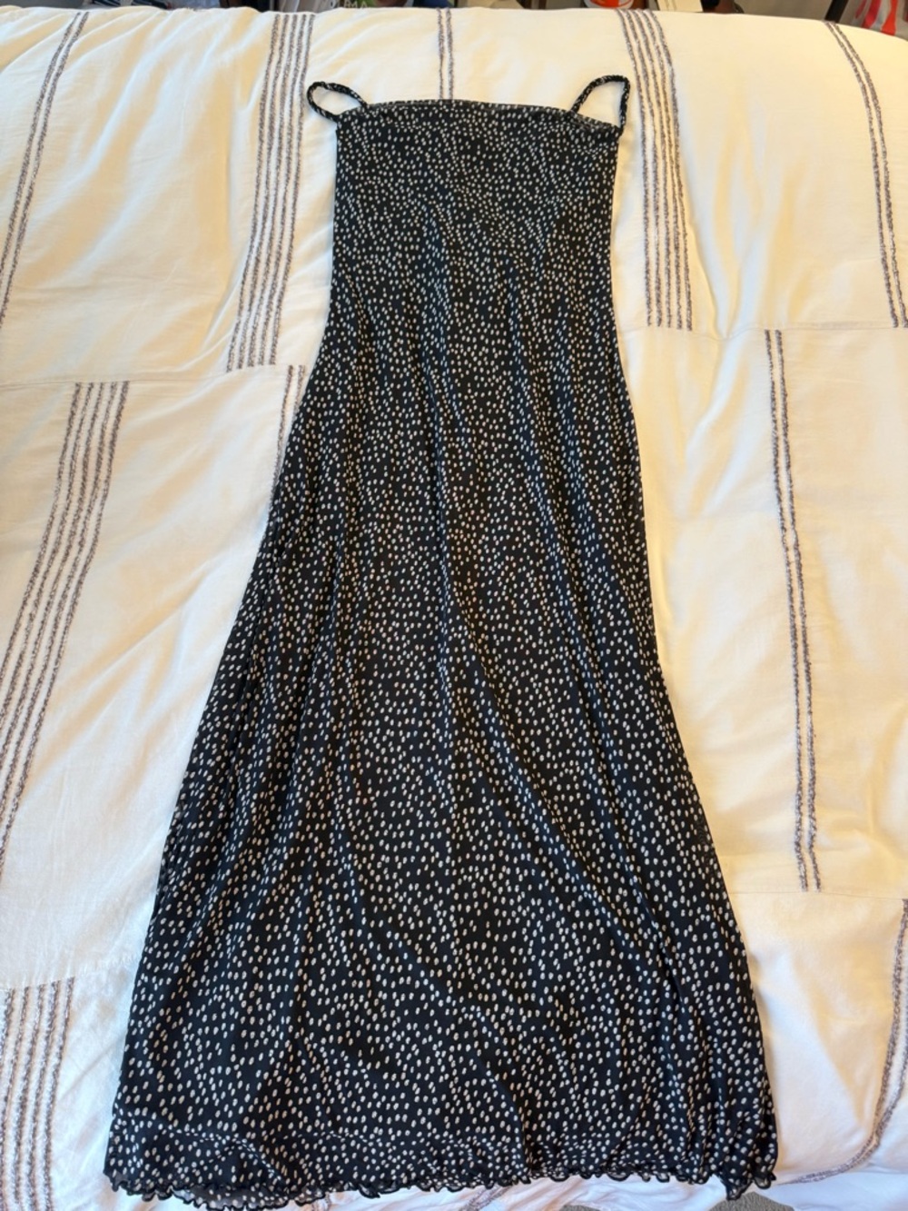 NWT Black Spotted Maxi Dress with Thin Straps